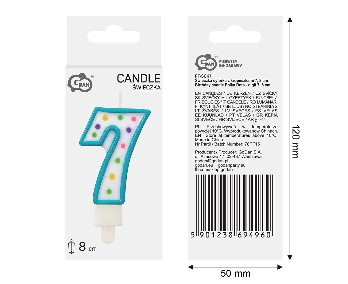Candle number with dots 7, 8 cm
